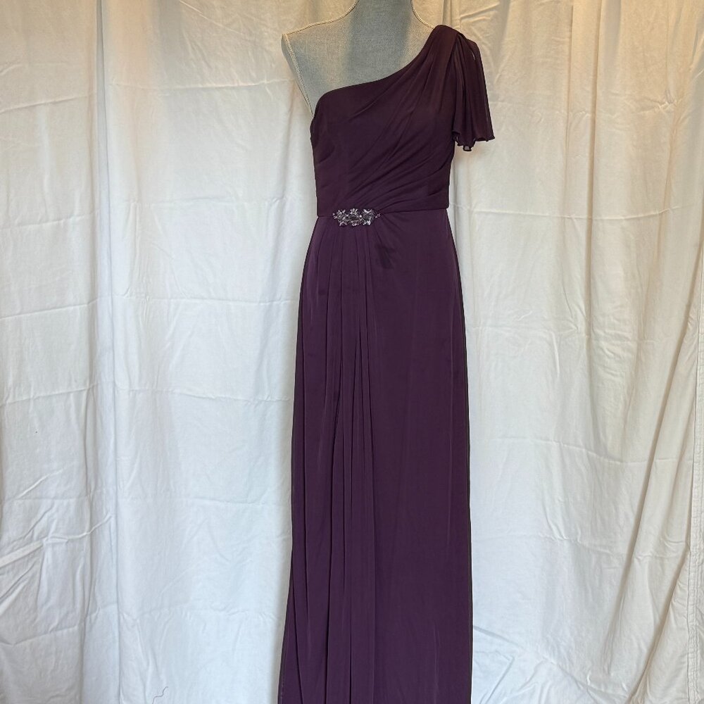 David's Bridal Plum One Shoulder Maxi Dress in size 6 Plum Color